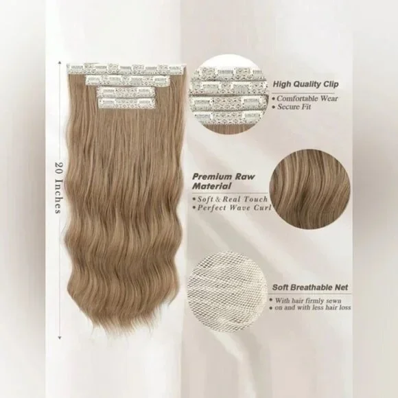 20 In Full Set Thick Clip In Hair Extensions 20 Curly Wavy hair Clip Ins - Picture 8 of 8